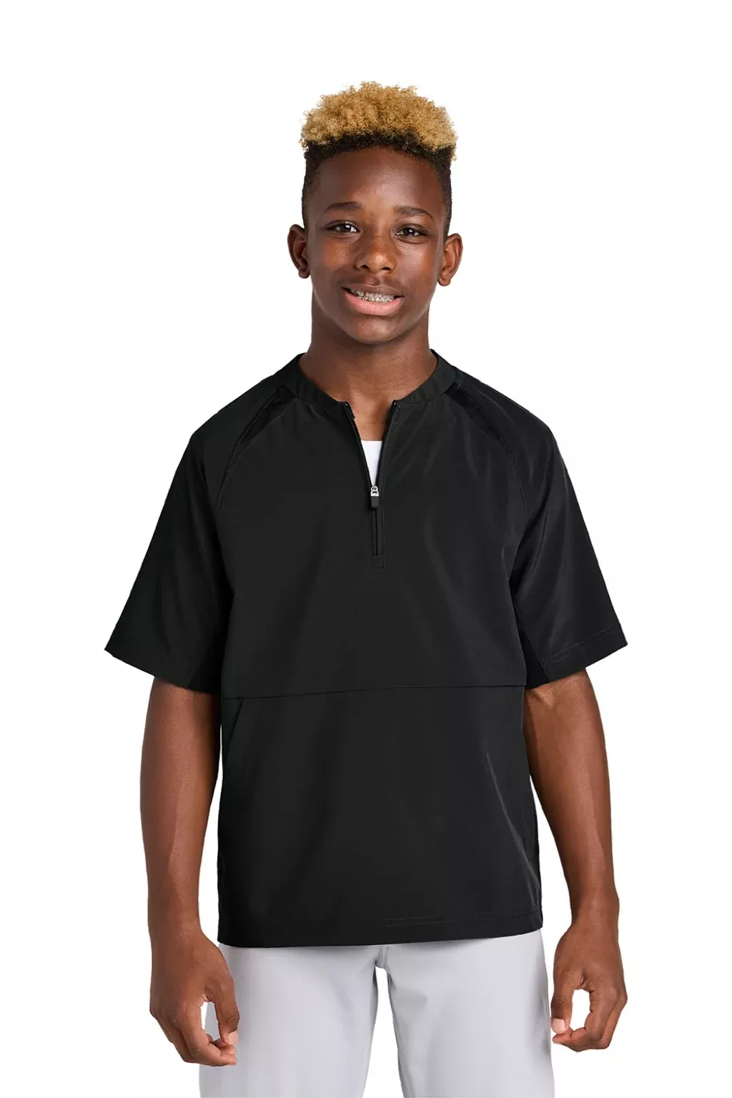 Sport-Tek Youth Repeat Moisture Wicking 1/4 Zip Short Sleeve Jacket - Black