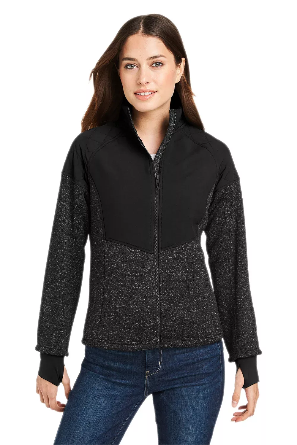 Spyder Womens Passage Full Zip Sweater Jacket - Black Powder/Black - Closeout