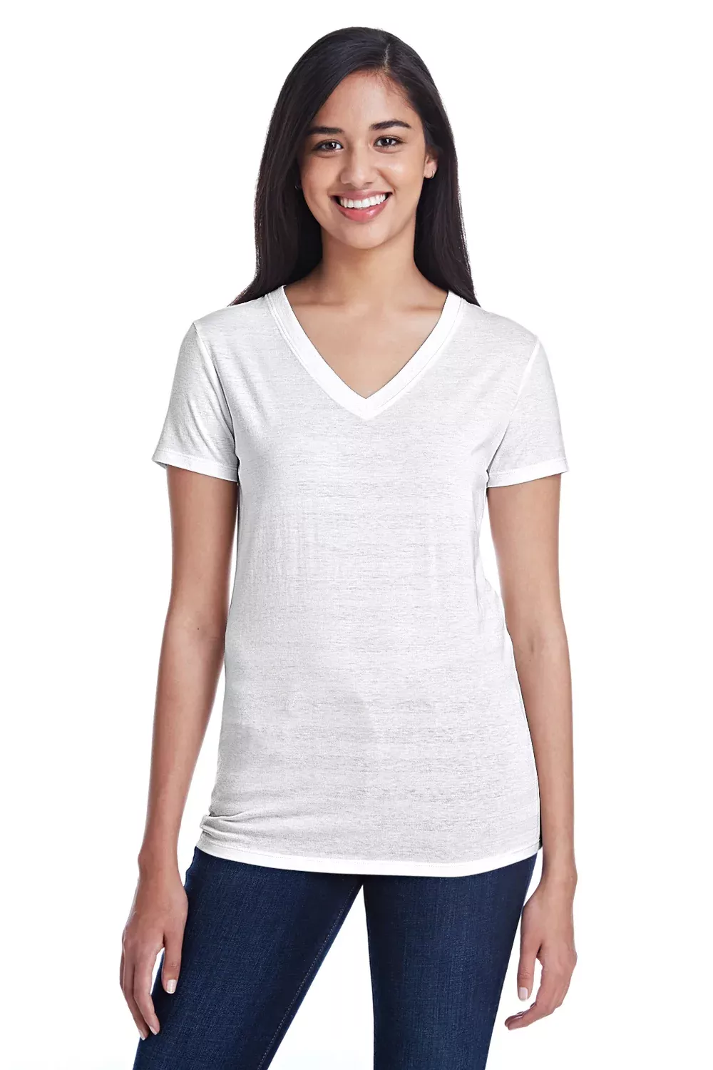 Threadfast Apparel Womens Short Sleeve V-Neck T-Shirt - White - Closeout