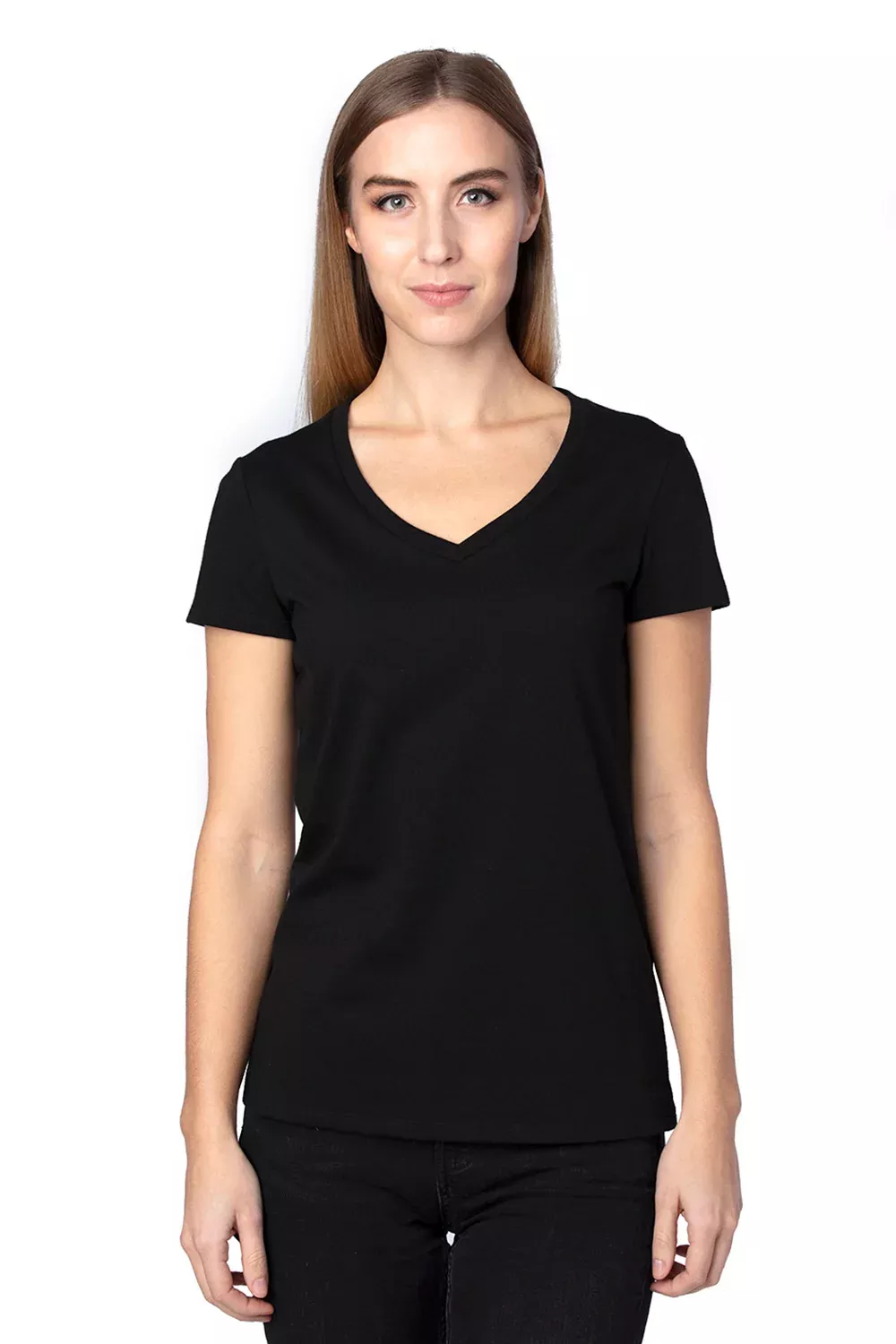 Threadfast Apparel Womens Ultimate Short Sleeve V-Neck T-Shirt - Black - Closeout