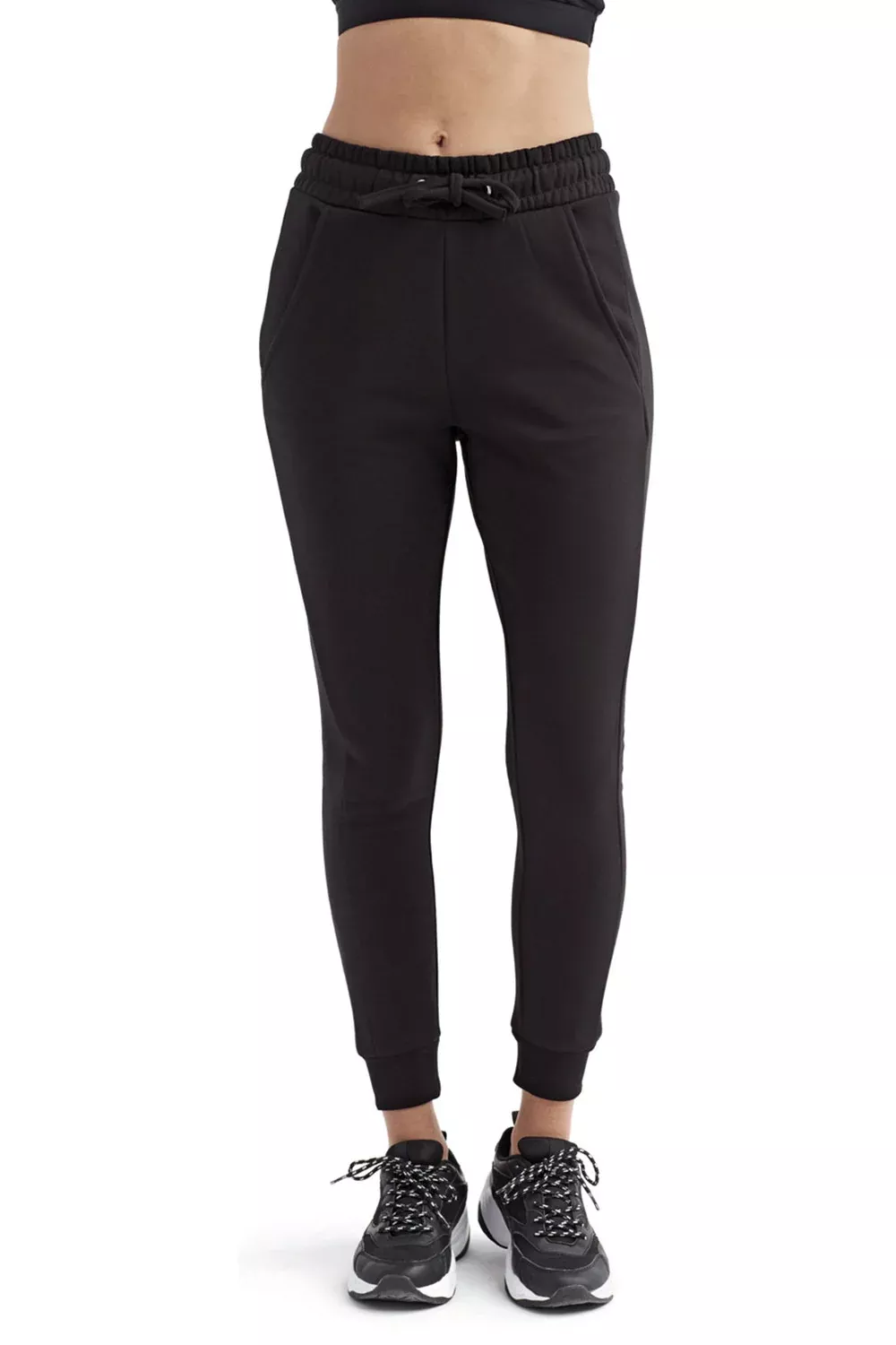 TriDri Womens Maria Fitted Jogger Sweatpants w/ Pockets - Black