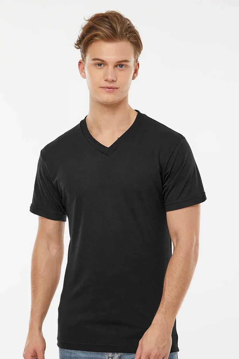 Tultex Mens Poly-Rich Short Sleeve V-Neck T-Shirt - Black