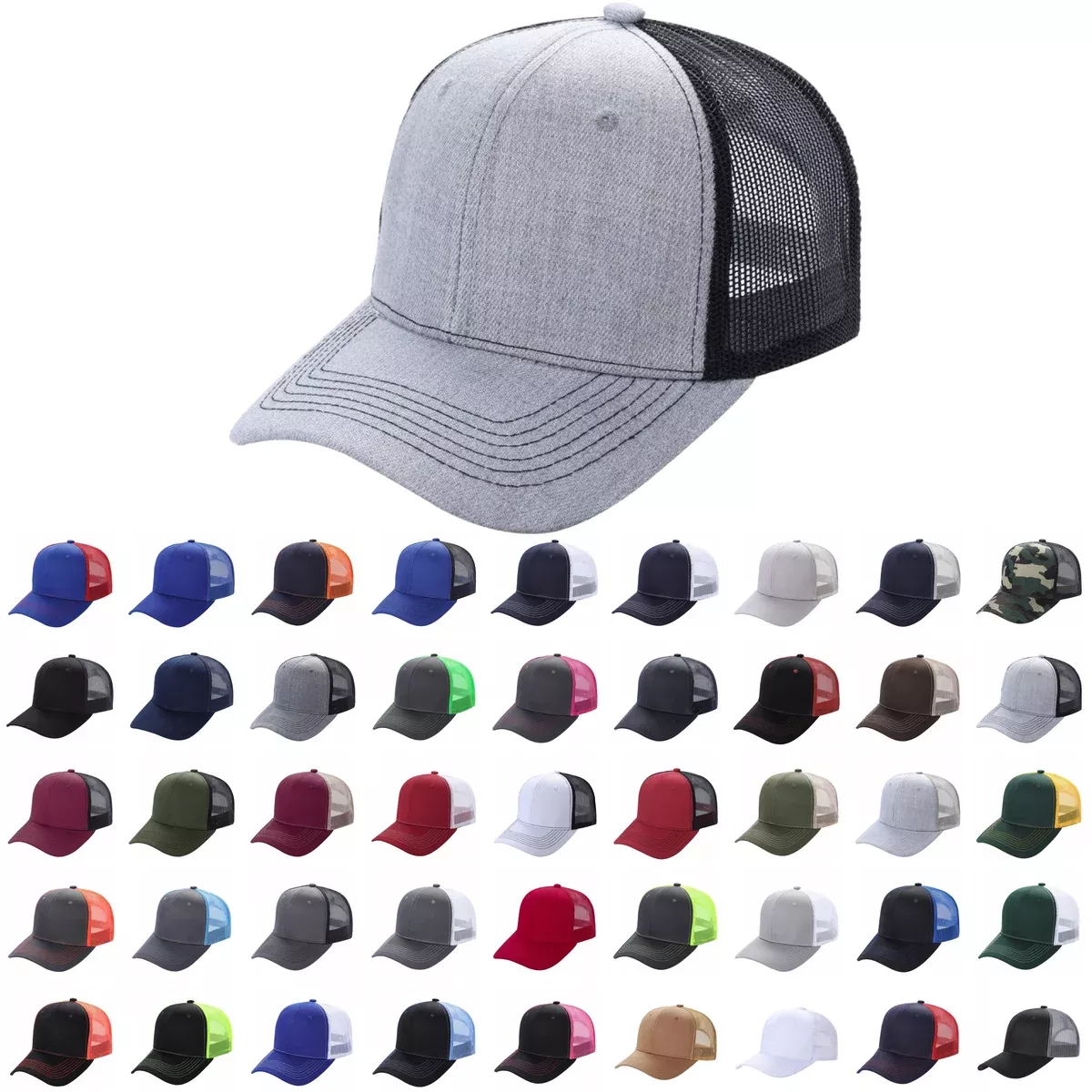 Unbranded 6-Panel Curve Trucker Hat, Blank Mesh Back Cap