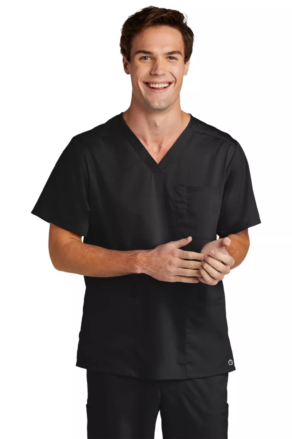 Wonderwink Mens Premiere Flex Short Sleeve V-Neck Shirt w/ Pockets - Black