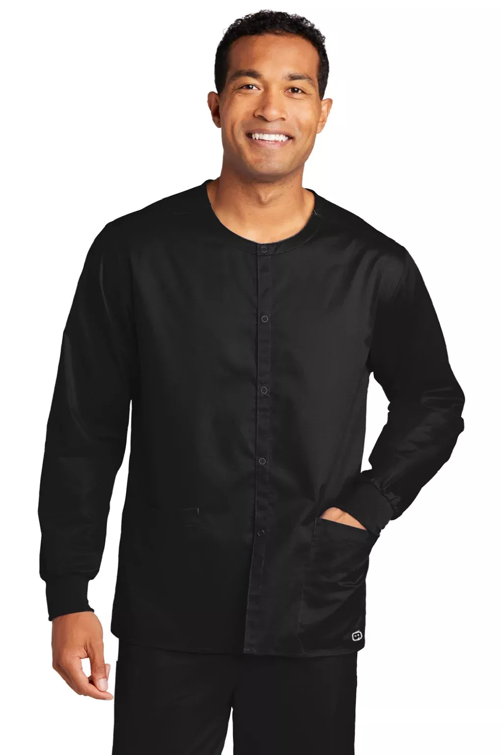 Wonderwink Unisex WorkFlex Snap Front Scrub Jacket w/ Pockets - Black