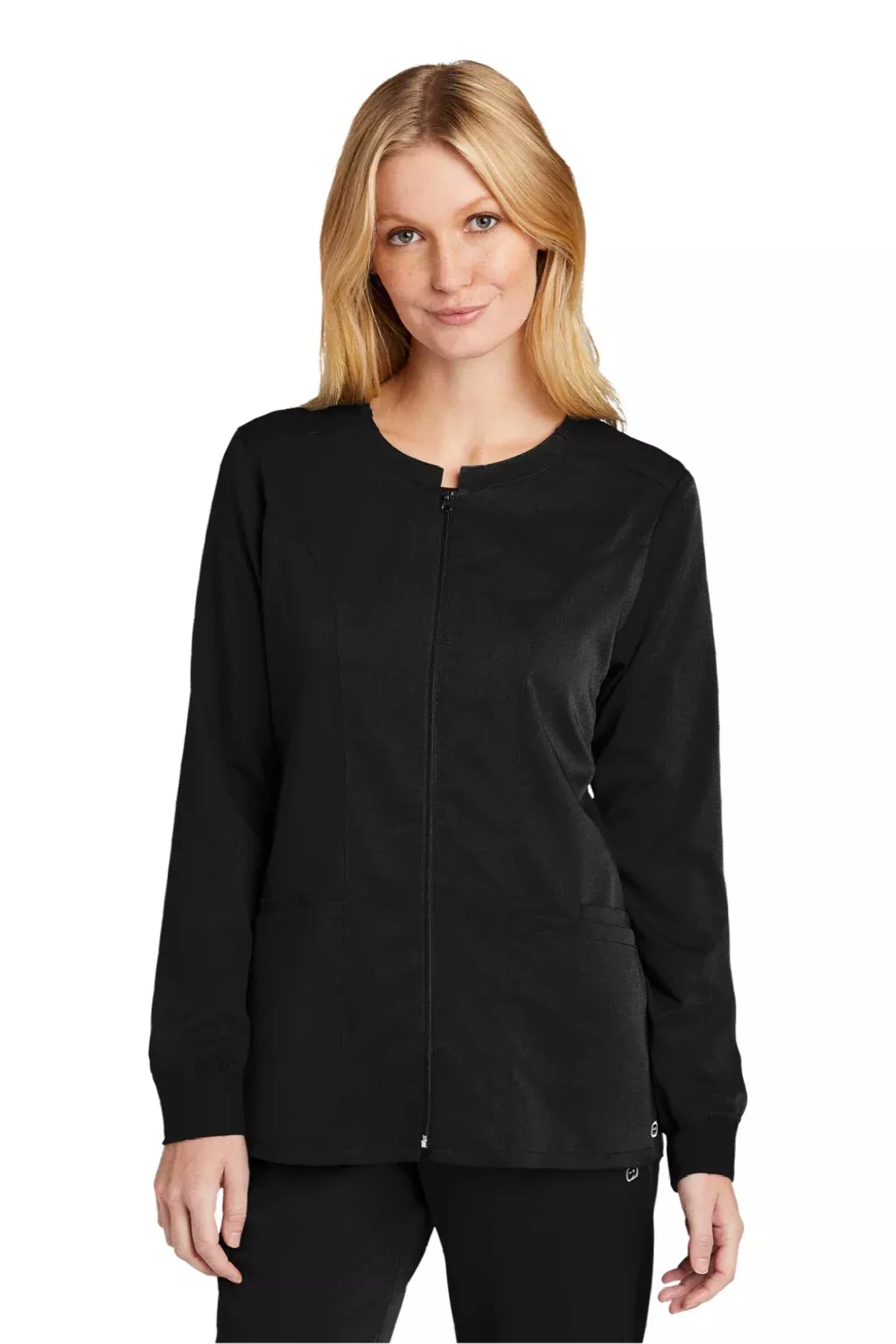 Wonderwink Womens Premiere Flex Full Zip Scrub Jacket w/ Pockets - Black