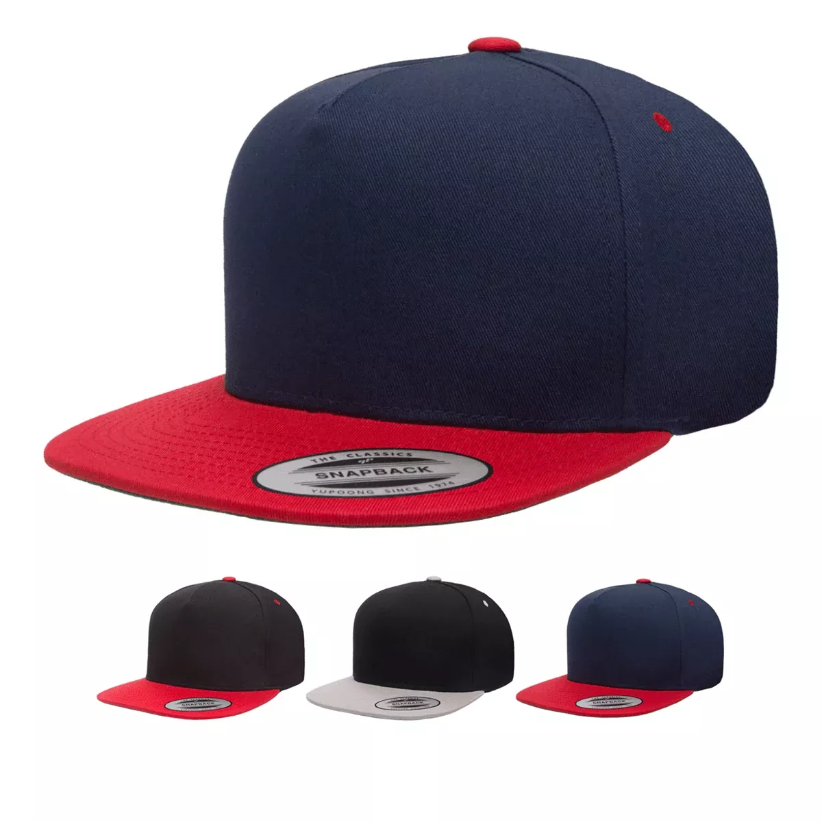 Yupoong 6007T 5-Panel Cotton Twill Snapback Hat, Flat Bill Cap - YP Classics